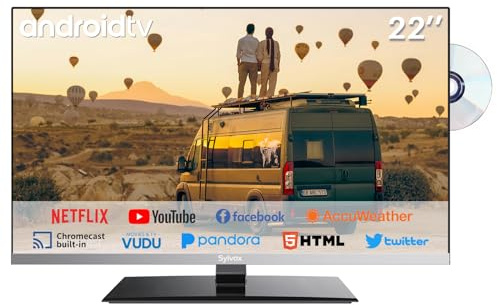 SYLVOX 22 inch Smart TV with DVD Player Built in, Google Play, Frameless RV TV 1080P FHD, WiFi Bluetooth, HDMI USB, Android 12V TV for Motorhomes, Caravans - Limo 2024