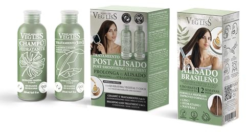 VegLiss – Kit Alisado + Post Alisado Vegano – Cabello Liso, Suave y sin Frizz – – Sin Sulfatos, Parabenos ni Siliconas – 650ml - 12 semanas de resultados