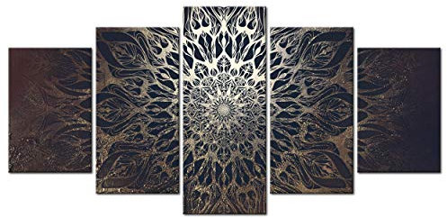 decomonkey - Tableau Acoustique Mandala 200x100 5 Pièces - Impression sur Toile Décoration Maison Isolation Peinture Image Phonique Déco Bureau Panneaux AcoustiquesMandala marron orienter fond zen