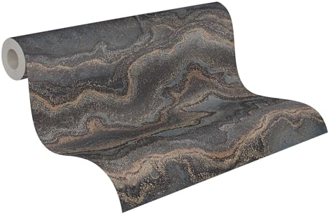 A.S. Création Livingwalls Tapete 396594 mit Marmoroptik - hochwertige Design Tapete Marmor in Schwarz, Grau, Braun - Wandtapete mit Glanzeffekt in Gold - 10,05m x 0,53m - Made in Germany