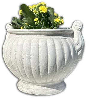 FABRIQ Blumentopf mit Griffen – Steinguss Pflanzvase 20 cm – Wetterfest – 6 kg – Klassische Gartendeko