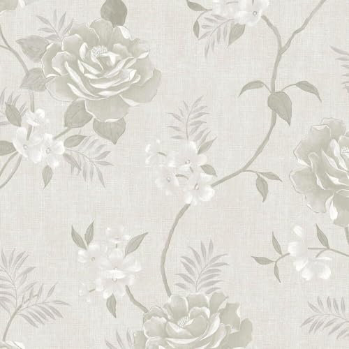 Muriva Darcy James Rosalind Floral Trail Botanical Flowers Wallpaper Feature Wall 10m Roll Cream 173505
