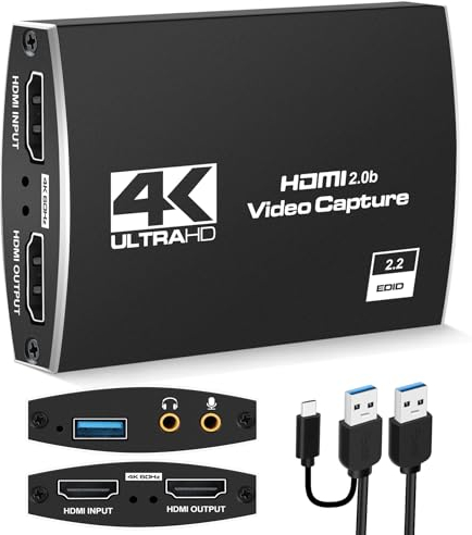 avedio links Capture Card, USB 3.0 HDMI Video Capture Card mit Mikrofon und HDMI Loop-Out, 1080P 60FPS USB C/A Game Capture Card für Streaming Work Kompatibel mit PS5/Switch/OBS/PC/Camera