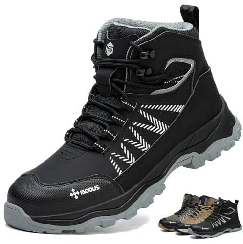 Zapatos de Seguridad para Hombre Botas de Seguridad Mujer Ligero Botas de Trabajo con Punta de Acero Antideslizante Negro 42 EU