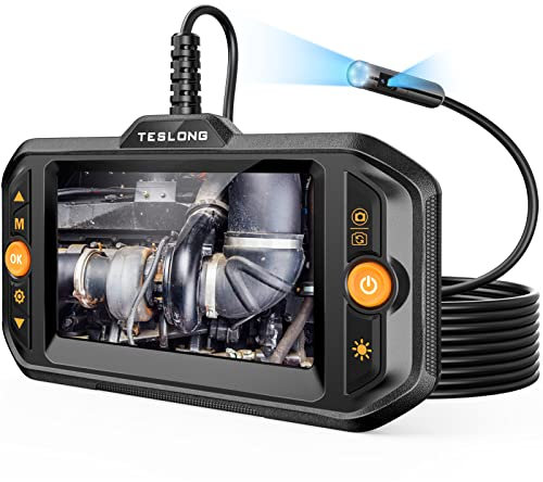 Teslong Dual Lens Endoscope Inspection Camera, 4.3 Inch Screen Inspection Camera with Light, IP67 Waterproof Borescope Cam, 16.5FT Semi-Rigid Cable (No SD Card)
