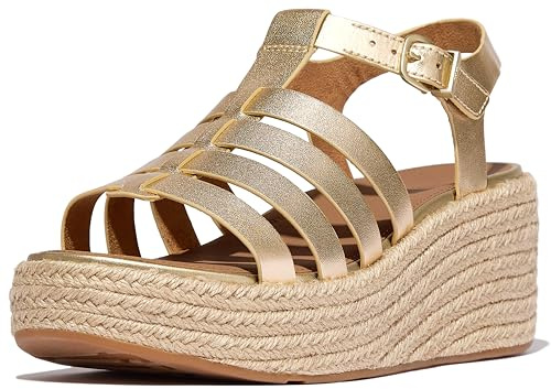 FitFlop Donna Platfforms Espadrillas Pelle Fisherman Zeppa Sandali, Platino, 39 EU