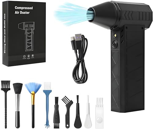 Compressed Air Duster Electric Air Duster 150000RPM Super Powerful Turbo Dry Violent Jet Fan Air Blower Gun Rechargeable Cordless Computer Electronic Keyboard PC Fan Car Cleaning Refillable Air Duster