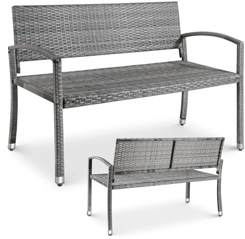 Gartenbank Rattan, Polyrattan Sitzbank Outdoor, Balkon Bank, 2 Sitzer Gartenbank Wetterfest, 320kg Belastbar, 122x60x85cm, Gemütliche Gartenmöbel Bank, Parkbank, Einseitiges Rattan, Sitzbank, Grau
