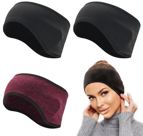 Feirdhoo 3 stycken höst/vinter pannband set, sport öronvärmare för kvinnor och män, löppannband vindtät, för jogging vandring löpning cykling – svart, vinröd