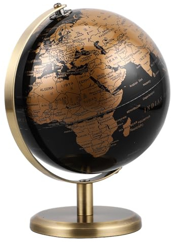 MAGICLULU Bola del Mundo Decoracion en Mini Globo Terráqueo de Escritorio Vintage de Metal Dorado, Adorno Multifuncional Elegante para Decoración de Oficina y Mesa