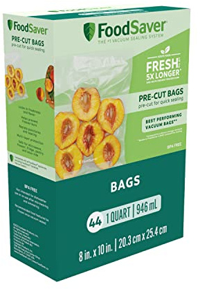FoodSaver Precut Vacuum Sealer Bags for Airtight Food Storage and Sous Vide Cooking, BPA-Free, 1 Quart, 44 Count