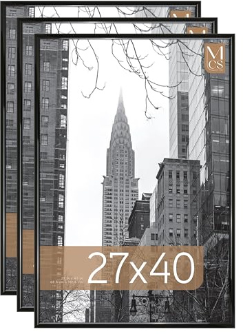 MCS Cornice per Poster Cinematografici Trendsetter 68,6 x 101,6 cm, Cornice Nera ad Alta Densità, Fissaggio a Parete Verticale e Orizzontale, Grande Cornice di Film e Opere d'Arte (Confezione da 3)