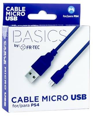 FRTEC - Cable de carga Micro USB A USB, Color Azul, compatible con el mando Dualshock de Playstation 4