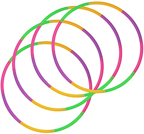 com-four® 4X Hula-Hoop Reifen zum Zusammenstecken - teilbarer Hullahub-Reifen - Fitness-Reifen - HoolaHoop für Kinder und Erwachsene - Grün, Lila, Pink, Orange (Ø 58cm - 4 Stück)