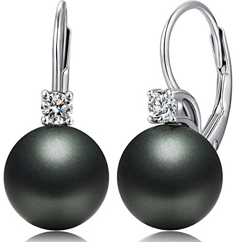 Orecchini Perle Donna in Argento Sterling 925 Orecchini Perle Pendenti Ipoallergenici Nera Perla Gioielli Regali da Donna Leverback