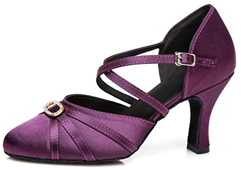 MINITOO Latin Salsa ankelband dansskor bröllop bal pumps skor, L117b lila 8 cm klack, 36.5 EU