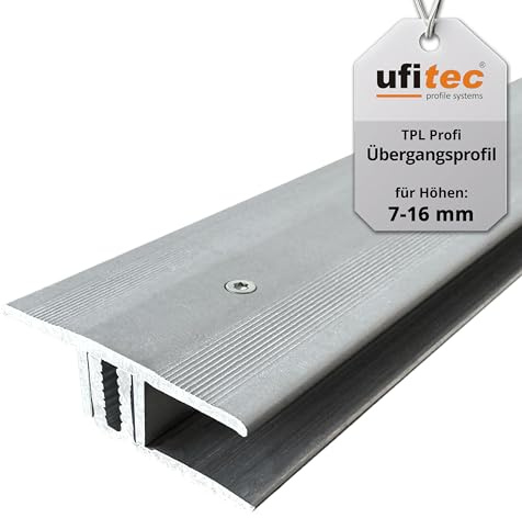 ufitec Profilsystem för parkett- och laminatgolv – för belägghöjder från 7–16 mm – många färger finns (övergångsprofil | 90 cm lång | 33 mm bred, silver)