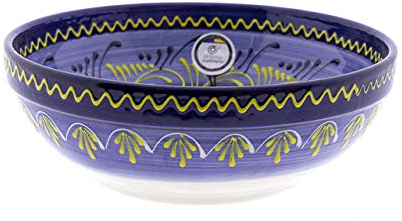 CERÁMICA RAMBLEÑA | Ensaladera cerámica | Ensaladeras Originales | Ensaladeras decoración Azul - Modelo 10 | Decoración 100% Hecho a Mano | 23x23x7.5 cm