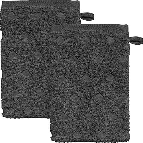 Erwin Müller Walk-Frottier Waschhandschuh 2er-Pack Baden Baden anthrazit Größe 15x21 cm - extra saugstark, schnell trocknend, samtweich