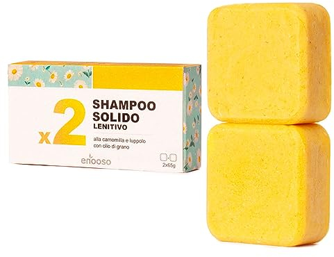 Enooso - Festes Shampoo für glanzloses Haar & Juckende Kopfhaut - Bio Duschgel Ohne Seife Stück mit Kamille, Calendula und Aloe - 100% Vegan & Plastikfrei - 130gr - Made in Italy