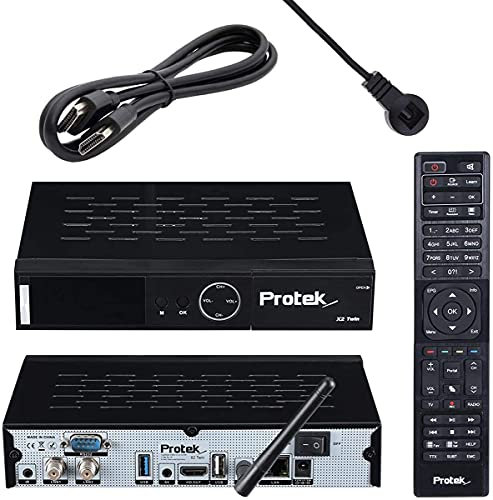 Protek X2 Récepteur satellite double 4K UHD - E2 Linux - 2 tuners DVB-S2 - WiFi - Capteur infrarouge - USB 2.0 & 3.0 - Multistream - HDTV - 2160p - HDR + câble HDMI - Astra & Hotbird préprogrammé