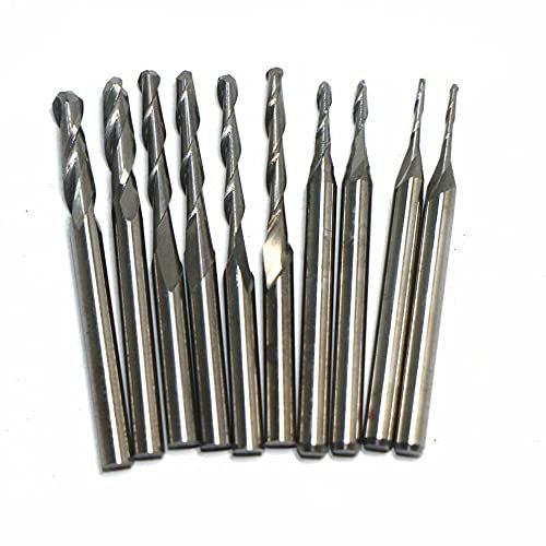 10PCS Ball Nose Twist End Mill Carbide End Mill Set Carbide Burrs Set Shank Diameter 1mm 1.5mm 2.0mm 2.5mm 3.175mm