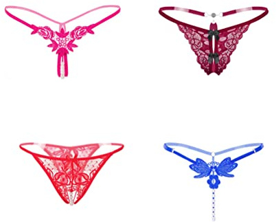 Kissecret Lot de 4 Tangas à Lacets pour Femmes Assorties String en Dentelle Culottes (M, Style1)