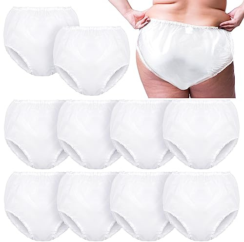 Weewooday 10 Pcs Waterproof Incontinence Underpants Plastic Pants Incontinence Leak Protection Adult Washable Diaper Cover (White,XX-Large)