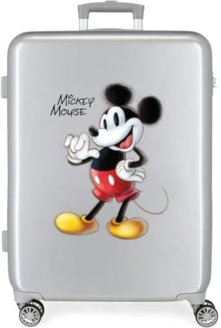 Disney 100 Mickey Joyful Mittelgroßer Koffer, Grau, 48 x 70 x 26 cm, starres ABS, integriertes TSA-Schloss, 81 l, 2 kg, 4 Doppelräder