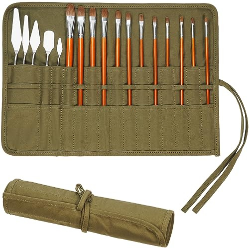 ECHSRT Paint Brush Holder Roll Up Case Storage for Artist Acrylic Oil Watercolor, Holders and Organizers 30 Slots，Army Green