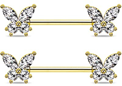 Jewseen Piercing para pezón de acero inoxidable 316L con circonita cúbica de 14 g, 2 unidades, joyería para mujer, 14, Circonia cúbica