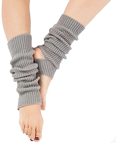 Yurosiay Jambières de ballet tricotées - 43 cm - Pour fille et femme - Pour l'hiver - Chauds - Avec trou au talon - Pour yoga, ballet, danse, fitness - Gris clair