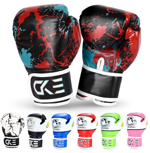 CKE Kids Boxing Gloves for Kids Boys Girls Junior Youth Toddlers Age 5-12 Years Training Boxing Gloves for Punching Bag Kickboxing Muay Thai (Red/Black)