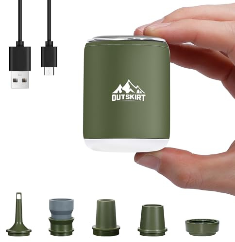 OUTSKIRT Ultra-Mini Air Pump, Portable Inflatable Pump with Camping Lantern & Magnetic Design, 4.5kPa Rechargeable Air Mattress Pump for Sleeping Pad,Pool Floats,Swimming Ring,Vacuum Storage Bags
