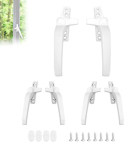 YKUKIZEE 6 Pcs Cockspur Window Handles for UPVC Windows Right Left Hand Casement Window Handle Replacement White Zinc Alloy Double Glazing Window Handle for UPVC Windows Door 142 x 15 mm