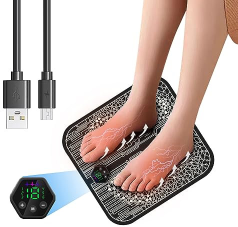 Portable Electric Massage Mat, Folding Electronic Feet Massager for Pain and Circulation, USB Rechargeable EMS Foot Massager with 6 Modes 19 Adjustable Level (Black)