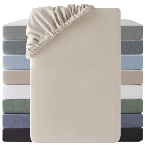 SOULFUL Spannbettlaken 200x200cm, 100% Gewaschene Baumwolle Bettlaken Spannbetttuch bis 25cm Matratzenhöhe, Atmungsaktiv mit Leinenartigem Griff, öKotex Zertifiziert-Kamel Beige