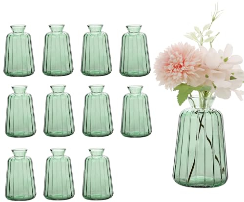 Avmvnvc 12 Mini Vases en Verre - Petits Décoratifs de Table Mariage - Vintage Single-Mini Vase pour Décorations de Table Moderne, Vert