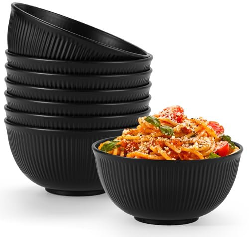 Osrioal Set of 8 Unbreakable Cereal Bowls, Lightweight Plastic Bowls, Reusable Camping Bowl for Breakfast, Rice, Noodle, Salad, Fruit, Soup, Snack, Dishwasher & Microwave Safe (Black)