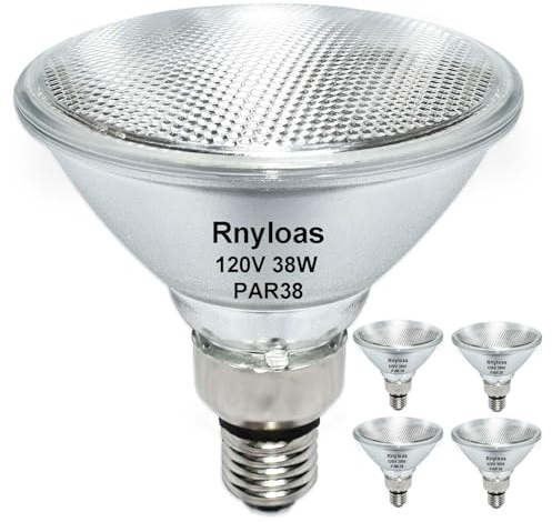 Rnyloas PAR38 Halogen Flood Light Bulbs Dimmable, 38W 120V Par38 Flood Lights Long Lifespan 4PCS, 2800K Warm White Par 38 Light Bulbs, E26 Base Indoor Outdoor Bulb for Track Lights 3300 Lumen