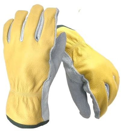 BADIKA Gants de Soudure Gants de Travail en Cuir de Vache, Gants de soudage en Cuir avec Clips, travaux de Jardinage, Coupe, Construction(XL)