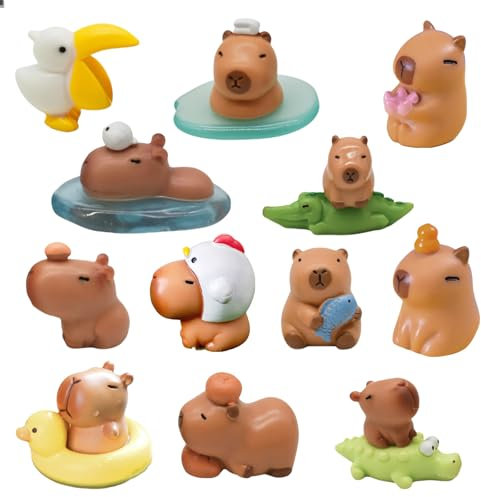 Calkkrer 15 Pezzi Mini Figure di Capibara, Set di Mini Figure, Dolci Animali in Miniatura in Resina, Figure per Casa delle Bambole, Giocattolo in Resina per Accessori da Giardino Fai da Te