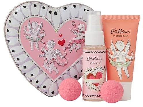 Cath Kidston Body Spray and Wonder Balm x2 30ml, Bath Fizzers x2 10g, In Heart Shaped Tin, Shea Butter, Scented with Essential Oils, Travel Size, Vegan and Cruelty Friendly, Beauty Gift For Her