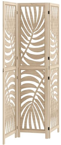 HOMCOM Biombo de 3 Paneles Separador de Ambientes Plegable 120x170 cm con Estampado de Hojas de Palma Tropical Biombo Separador de Ambientes para Salón Dormitorio Oficina Natural
