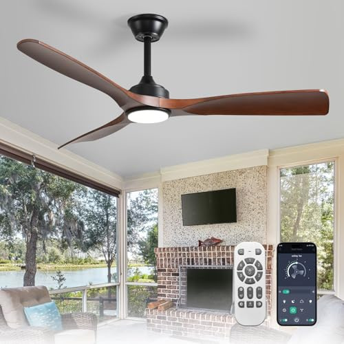 Depuley Ventilateur de plafond silencieux avec éclairage : Lampe LED avec ventilateur pour jardin terrasse - 132CM Grand ventilateur de plafond avec lumière et APP pour salon restaurant bureau, Marron