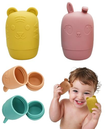 Jouets de Bain Bébé, 4 Pièces Jeux de Bain Animaux en Silicone Doux pour Enfants, Jeux D’Eau D’éveil Sensoriel À Presser pour Bébé 0-3 Ans, Jouets Flottants Pressables, Jouet Amusants pour Bebe