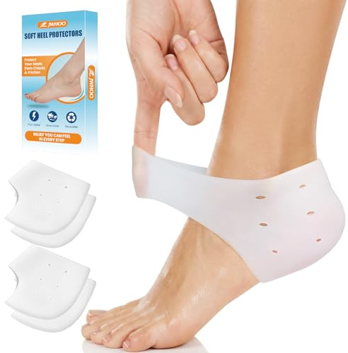 JWHOO Silicone Heel Protectors for Women & Men - 2 Pairs Gel Heel Cups with Cushion Support, Heel Protectors Inserts for Cracked Heels & Heel Pain Relief (White)