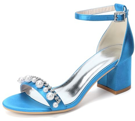 LRMYMHY Sandalias con Tira al Tobillo en Bloque Sandalias de Punta Abierta para Mujer Tacón Ancho Sandalias de Boda para Fiesta de Verano,Sky Blue,40 EU