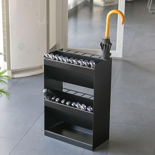 GFAZXDS Metal Umbrella Stand for Hallway, High Capacity Unbrella's Holder Stand, Partitioned Storage, Save Space, Removable Bottom Water Basin Color : Black