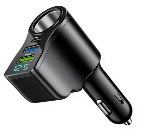 4 In 1 Cigarette Lighter USB Charger, 66W PD & QC3.0 Car Charger Adapter | with USB C and 4 Port Fast Charging Splitter, 12V/24V Socket Accessory for Phone, GPS, Dash Cam and Car Devices